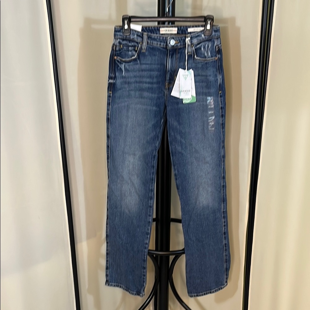 Guess Blue Straight Leg Jeans with Faded Wash